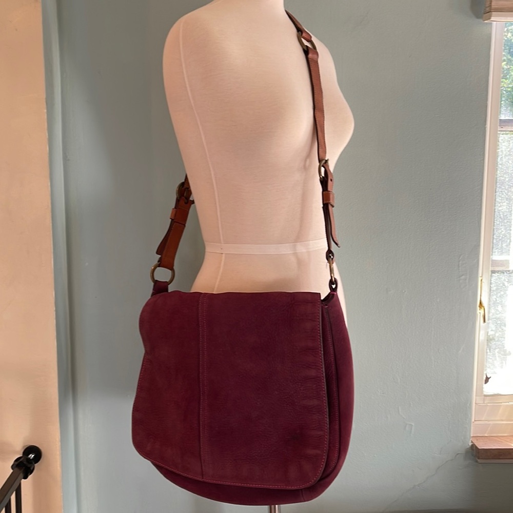 Beautiful Vintage Aubergine Pebbled Leather Messenger Bag